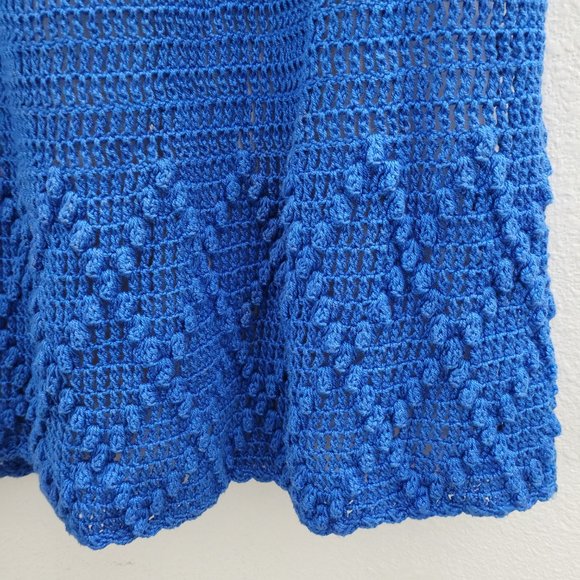 Vintage Crochet Full Skirt Pom Pom Knitted Knit Plus 1X Royal Blue w/ Slip - Picture 6 of 6